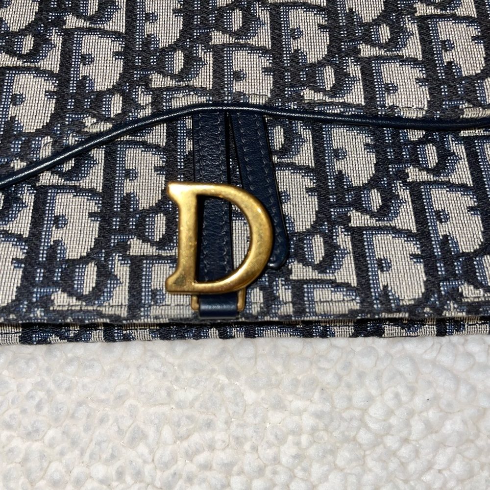 Dior Saddle Wallet On Chain (Saddle Pouch) in Blue Oblique Jacquard - Picture 5 of 13